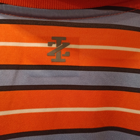 IZOD GOLF POLO SHIRT SS Mens L Athletic Orange Blue Striped Perform X Polyester - Picture 9 of 9